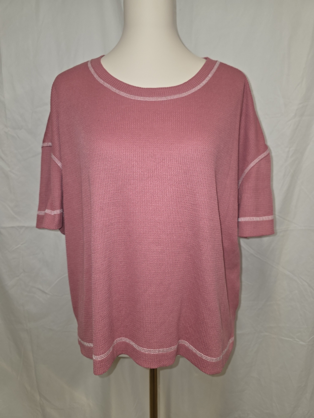 Women's Relaxed Short-Sleeve Knit Top in Dusty Rose XL